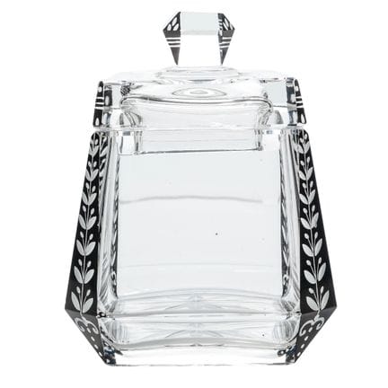 Bohemian Art Deco Geometric Cut Glass Covered Jar 