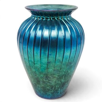 Antike, irisierende Vase mit optischen Rippen, 20.