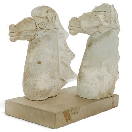 Murano Scavo Double Horse Head Glass Sculpture Mid