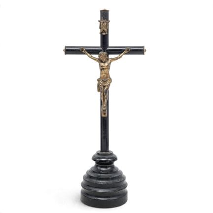Antique Spelter & Ebonized Wood Mantel Crucifix La