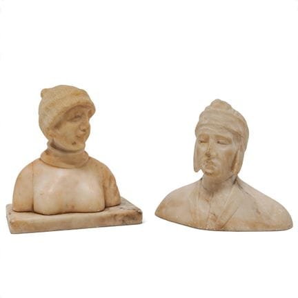 (2pc) Art Deco Carved Alabaster Busts Early 20th C