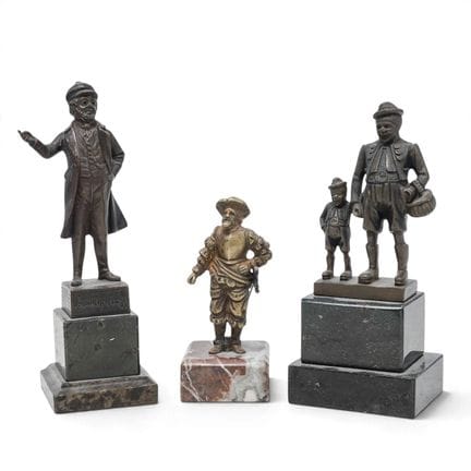 (3pc) Antique Cast Bronze & Marble Sculptures Late