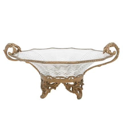 Französische Jugendstil-Schale aus Glas und Messin