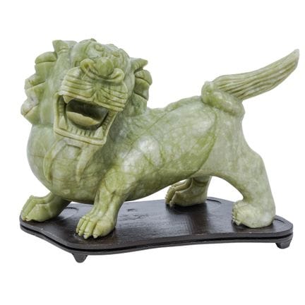 Vintage Chinese Carved Green Soapstone Foo Dog Scu