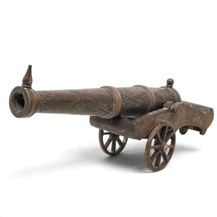 Antique Engraved Cast Brass Miniature Cannon Late 