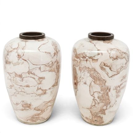 Pair of Antique Marbleizing Molten Glass Vases  Ea