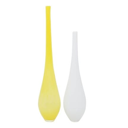 (2 pc) Murano Yellow & White Art Glass Bottle Vase