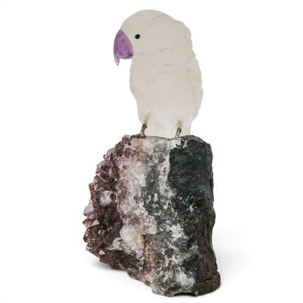 Brazilian Hand-Carved Quartz Parrot & Amethyst Geo