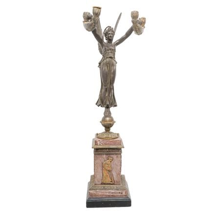 Antique French Empire Patinated Bronze & Marble Ca
