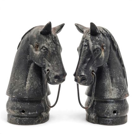 Pair of Antique Cast Iron Horse Head Hitching Post