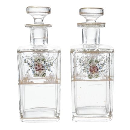 Pair of Enameled Bohemian Glass Vanity Bottles 20t