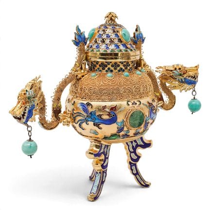 Antique Chinese Cloisonne Gilt Sterling Silver & E