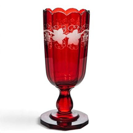 Antique Bohemian Ruby Cut-To-Clear Crystal Vase La