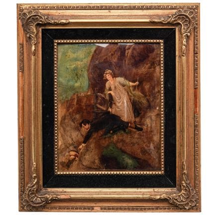 Antique Signed Romantic Scene Enameled Porcelain P