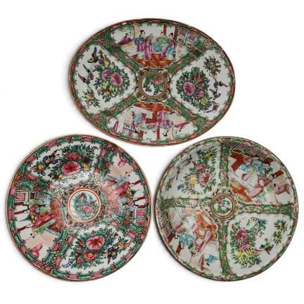 (3 pcs) Antique Chinese Export Rose Medallion Dish