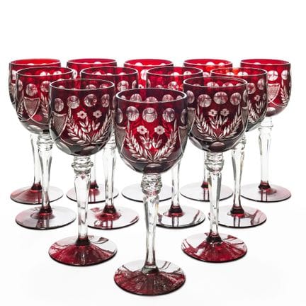 (12pc) Bohemian Ruby Cut-to-Clear Crystal Wine Gla