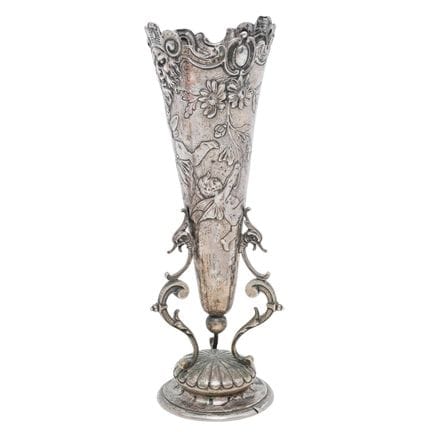 Antique Silver-Plated Engraved Trumpet Bud Vase La