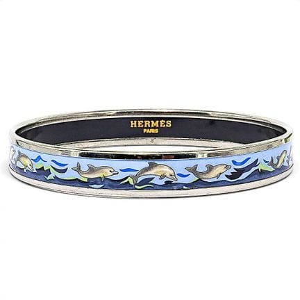Bracelet rigide étroit Hermès en émail bleu orné d