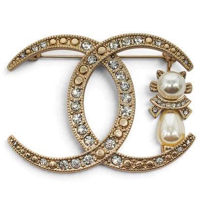 Chanel Modeschmuck-Brosche mit Strass und Perle in