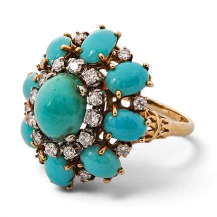 Bague en or jaune 18 carats avec turquoise et diam