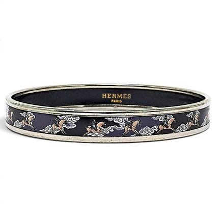 Bracelet rigide étroit en émail noir Hermès avec m
