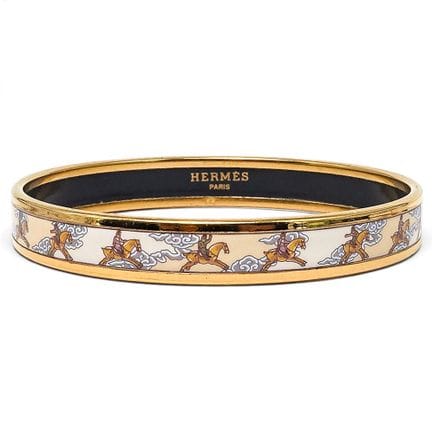 Bracelet rigide étroit Hermès en émail imprimé « C