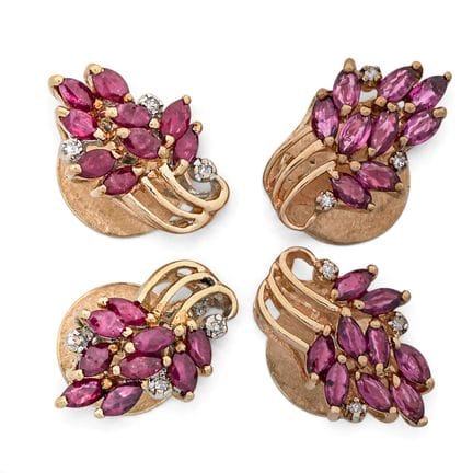(4 pièces) Boucles d’oreilles de soirée en or jaun