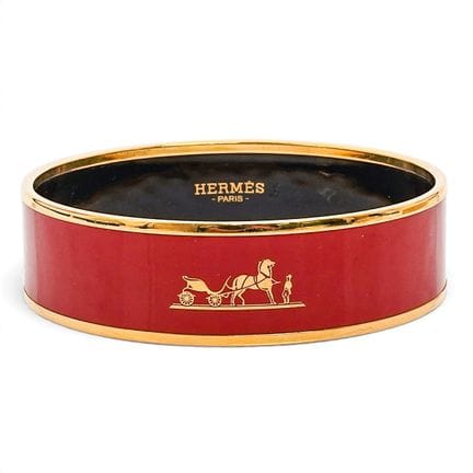 Bracelet rigide Hermès « Calèche » en émail rouge,