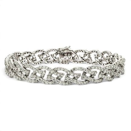 Bracelet à maillons en or blanc 14 carats serti de