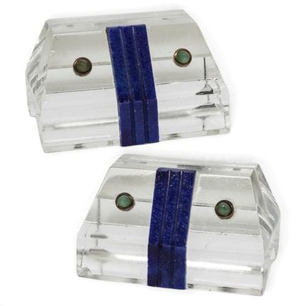 Porte-noms Art déco en cristal de roche et lapis-l