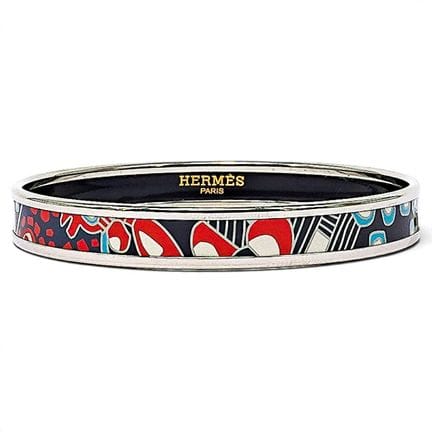 Bracelet rigide étroit en émail imprimé bleu et ro