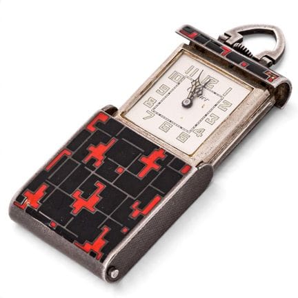 Pendentif-horloge Cartier Art déco en émail orange