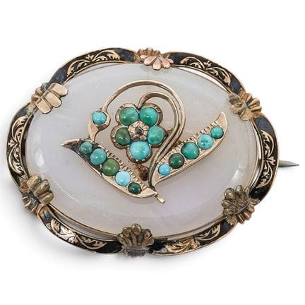 Victorian Chalcedony & Turquoise Forget-Me-Not Bro