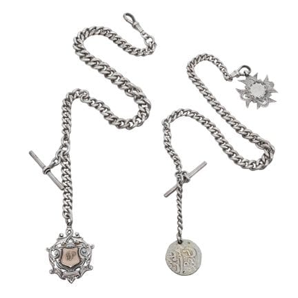 (2 pièces) Chaînes de montre en argent sterling av