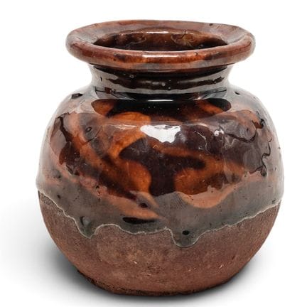 Vaso antico in gres smaltato marrone, XX secolo. A