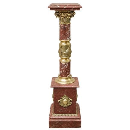 Antique French Rouge Marble & Bronze Column Pedest