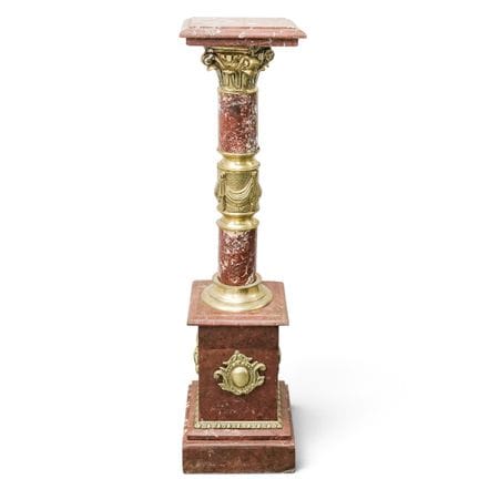 Antique French Rouge Marble & Bronze Column Pedest