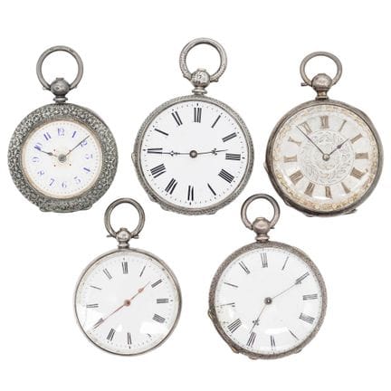 (5 pièces) Montres de poche anciennes en argent st