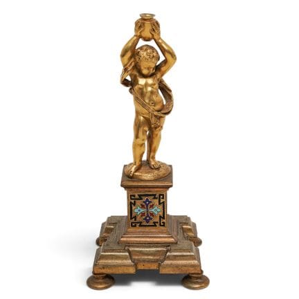 Chérubin antique français en bronze doré et champl