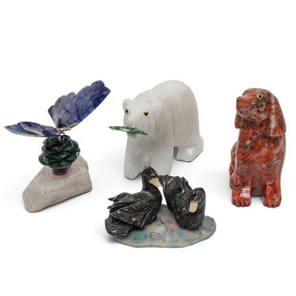 (4 pezzi) Statuette di animali in pietre semiprezi