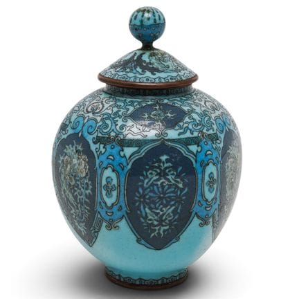 Pot à gingembre chinois ancien en cloisonné bleu, 