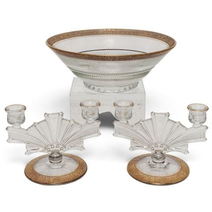 (3 pezzi) Candelabri vintage in vetro dorato e cio