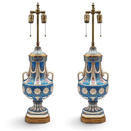 Pair Antique Sevres Porcelain Urn Lamps 19th Cent.