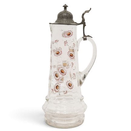 German Enameled Glass Stein w/ Pewter Lid Early-Mi