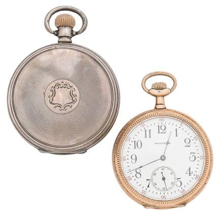 (2 pièces) Montres de poche Waltham anciennes en a