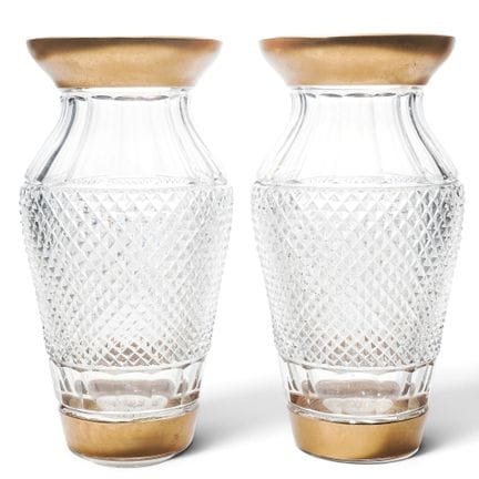 Paire de vases anciens en cristal taillé en diaman