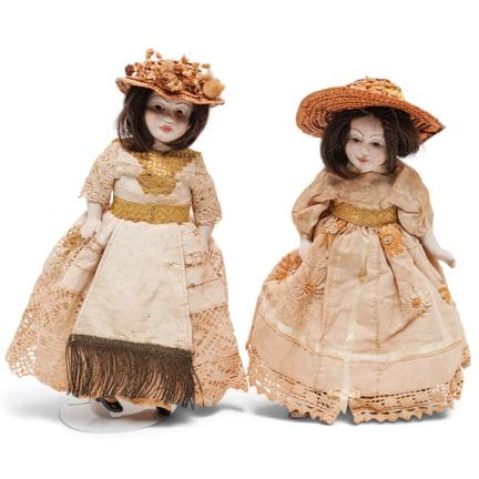 (2pc) Antique European Bisque & Fabric Dolls Early