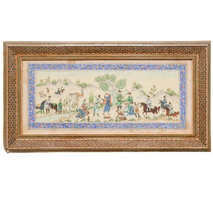 Miniature persane vintage de style Khatam, gouache