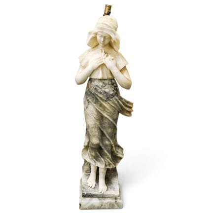 Antique Italian Carved Alabaster Maiden Lamp Late 