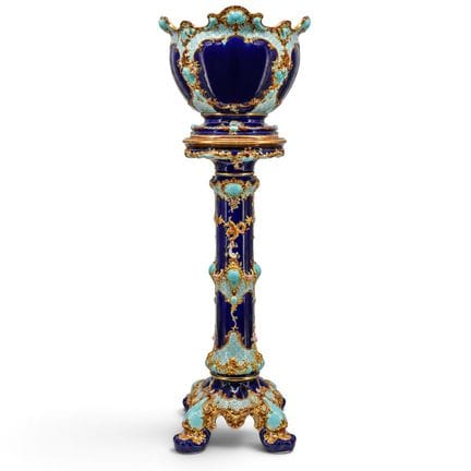 Antique World's Fair Majolica Planter & Pedestal L